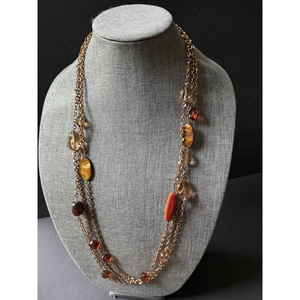 Cg Beaded Layered Necklace Gold Tone Statement Chunky Boho Festival Career 34”
